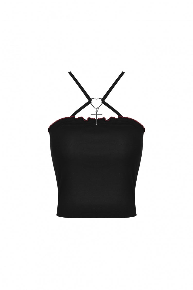 Women's Punk Rock Crop Top with Bat Wings, Backless Cut and Cross Lace-Up