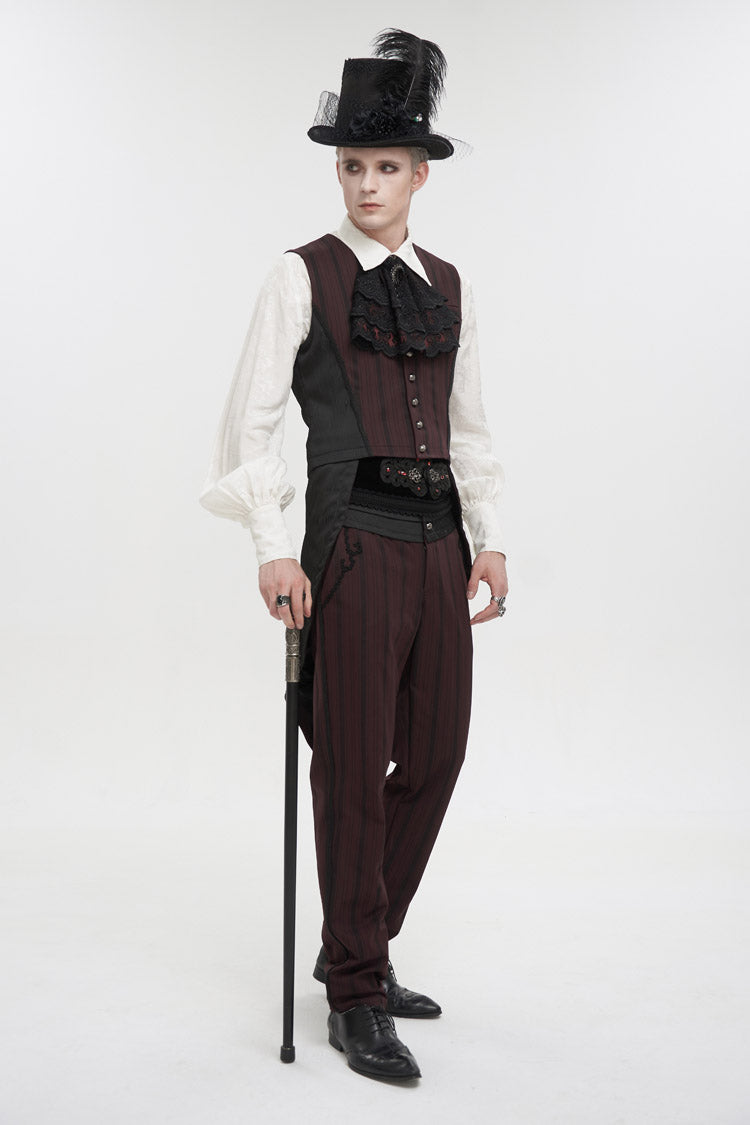 Burgundy Punk Tailcoat with Detachable Swallowtail and Texture