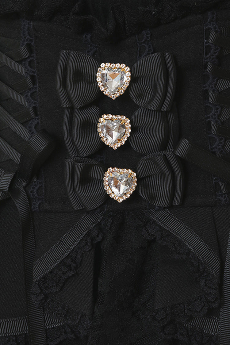 Sweet Jirai Kei High-Waisted Skirt with Multi-Layered Lace in Black