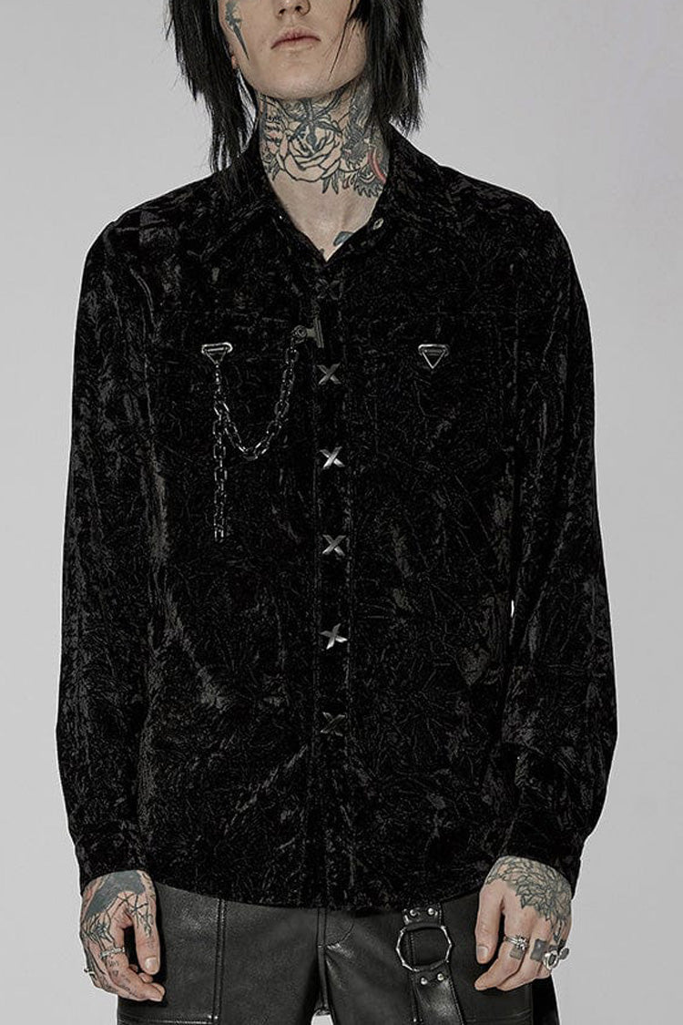 Steampunk Men's Blouse with Stand Collar and Detachable Chain - Two Variants