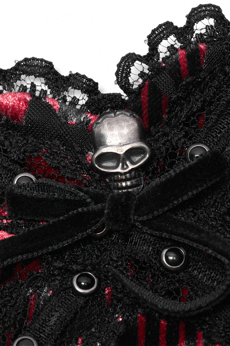 Crimson & Noir Metal Skull Embellished Lace Heart Gothic Eye Mask