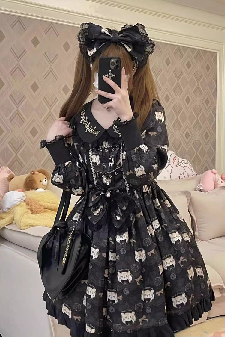 Sweet Lolita Plus-Size Dress with Bowknot and College Style, Long Sleeve