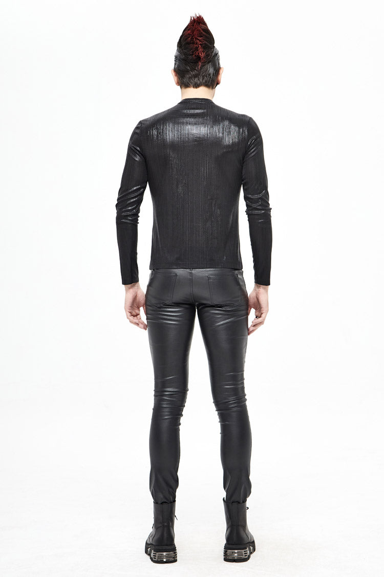 Slim Steampunk Long-Sleeve Top with Zip Neckline for Men - Noir