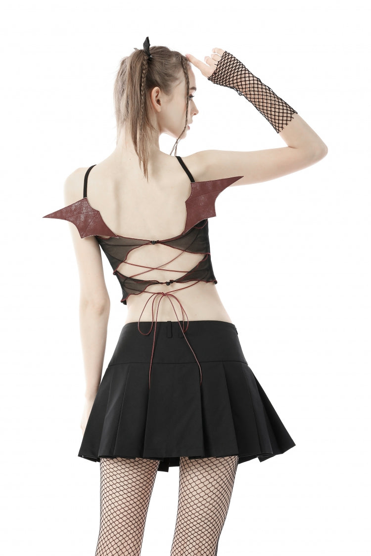 Women's Punk Rock Crop Top with Bat Wings, Backless Cut and Cross Lace-Up