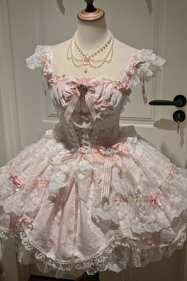 Anna's Ball Square Collar Hanayome Bow Lace JSK, Sweet Princess Ballet Ruffled
