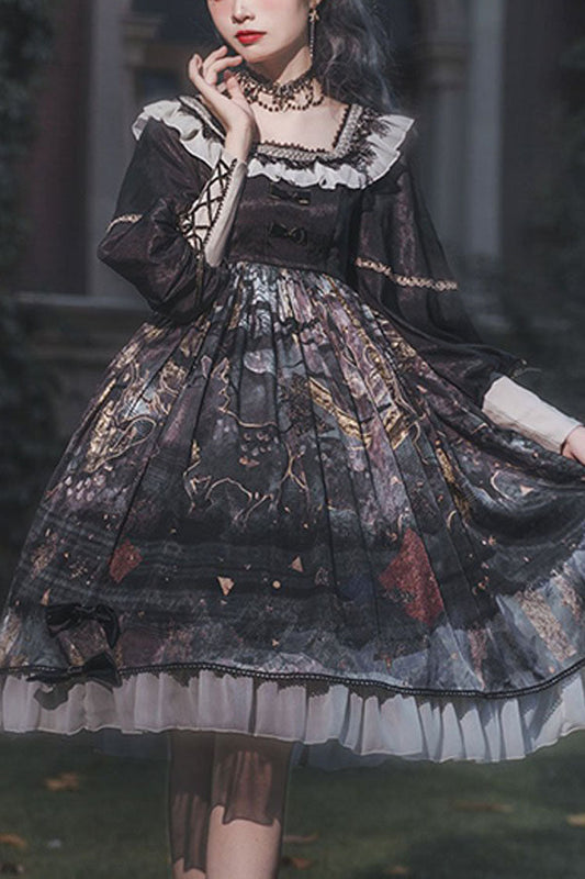 Misty Noir Lolita Gown with Extended Sleeves