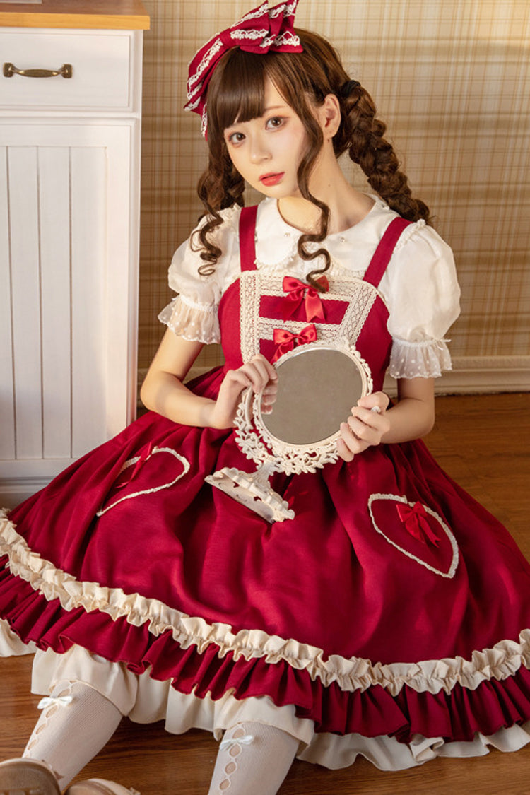 Wine Heart-Pocket Bow Classic Lolita Jumper