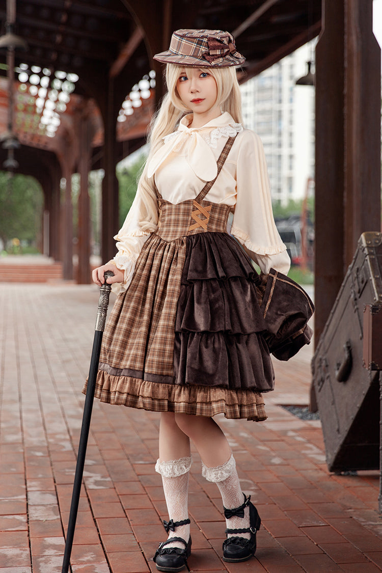 Chocolate High Waist Asymmetric Ruffle Strap Dress - Morning Tune