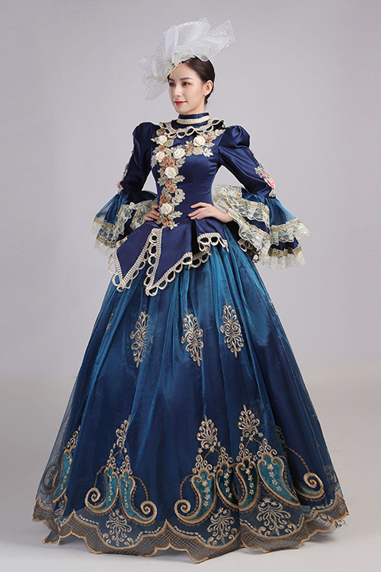 Azure Flared Sleeves Empire Waist Floral Cutout Embroidery Victorian Lolita Ball Gown