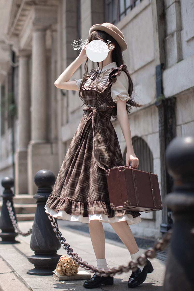 Vintage Lolita Dress with Short Sleeves and Bowknot Ruffle
