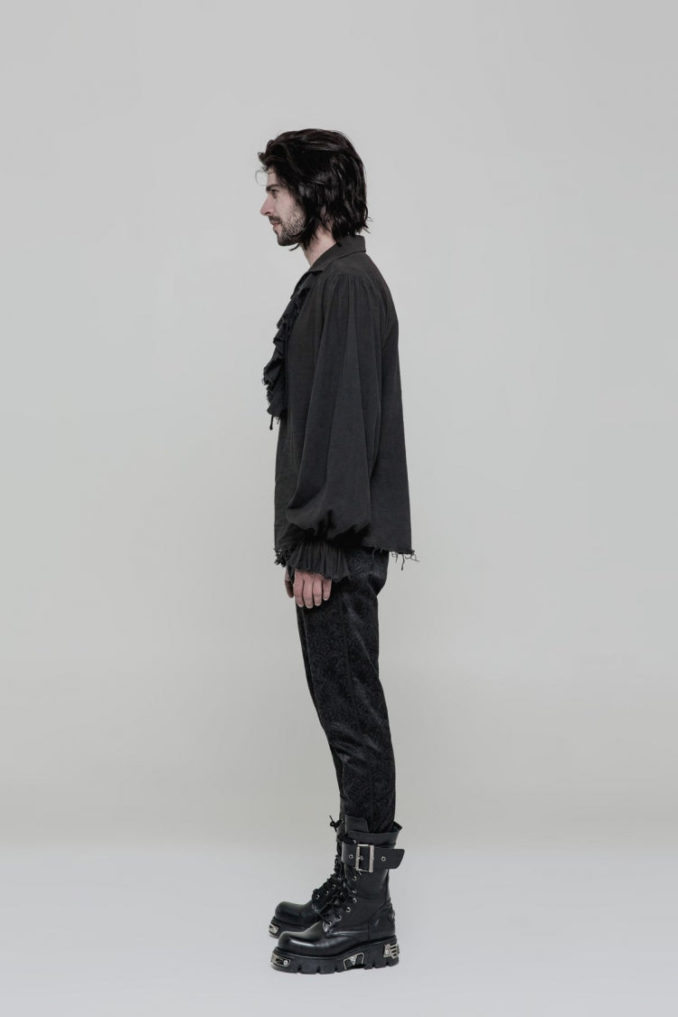 Steampunk Men's Long Sleeve Blouse with Ruched Lace-Up Details - Dual Shades