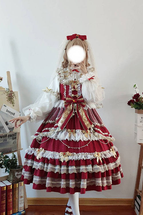 Burgundy Hanayome Bow Princess Ruffle Sweet Lolita JSK