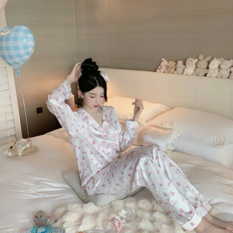 Ensemble de pyjama à nœud et cerises Pink Kitty KI618