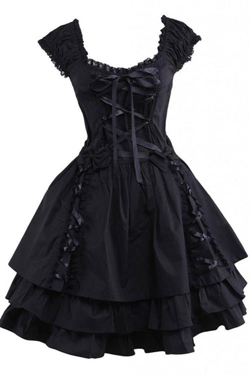 Gothic Lolita Dress with Cotton Sleeveless Ruffled Design
