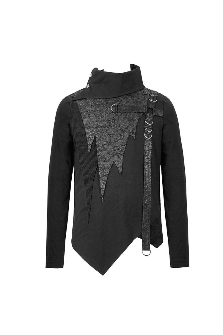 Men's Punk Tee with Cross Clasp and Asymmetric Hem - Noir
