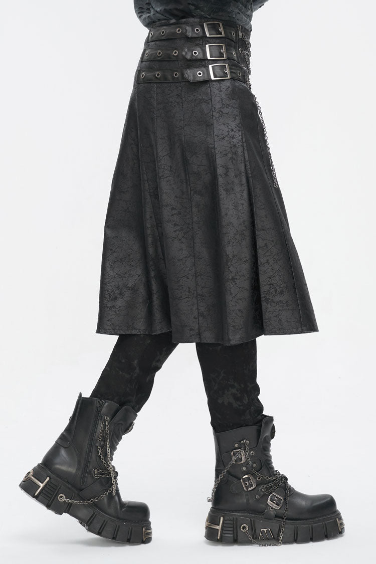 Chain-Adorned Multi-Buckle Skirt for Men - Gothic Edge