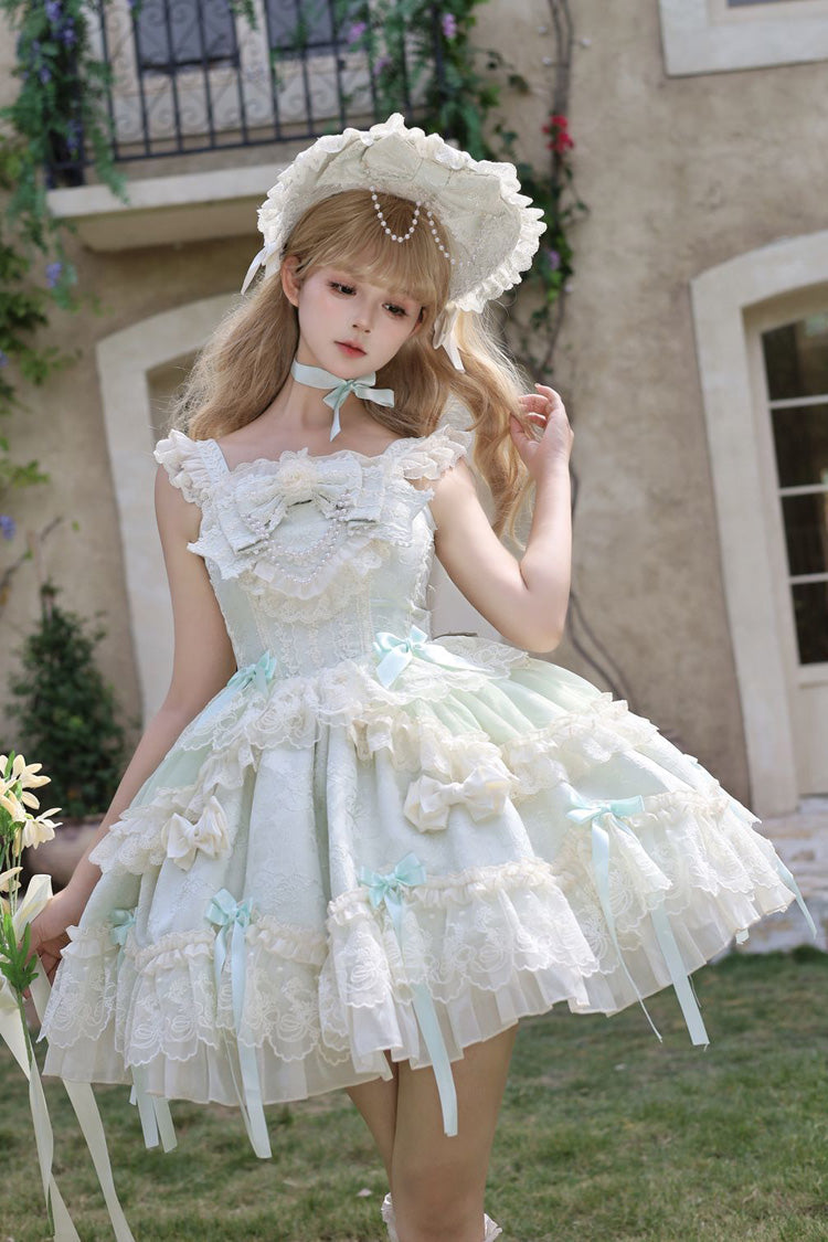 Emerald Blossoming Heart Love Sleeveless Dark Jacquard Print Bow Lace Sweet Lolita Jumper