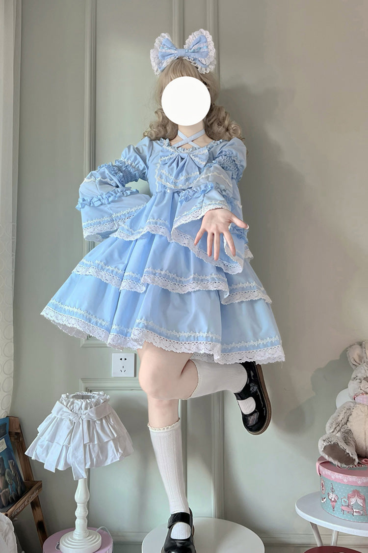 Azure Triple Detachable Sleeves Bow Lace-Up Sweet Lolita Gown