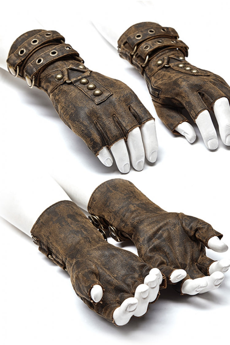 Steampunk Men's PU Leather Gloves with Metal Buckle Accents - Two Shades