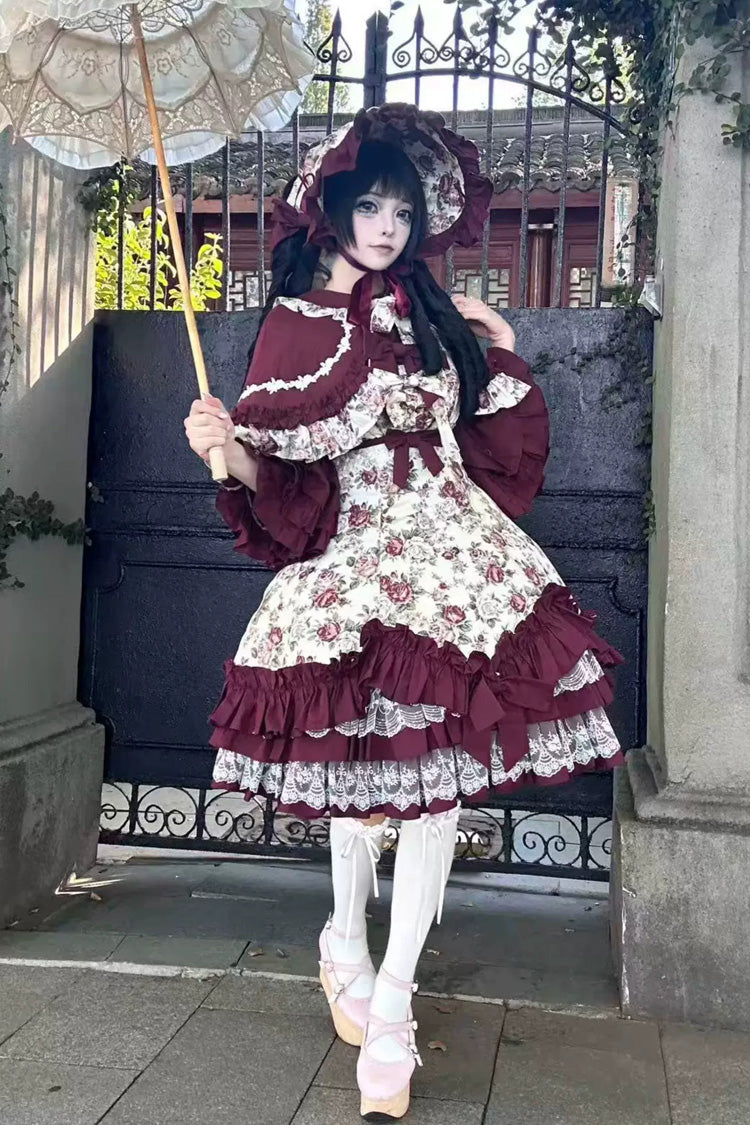 Ruffled Off-Shoulder Gothic JSK Dress with Bow and Lace