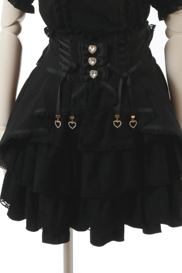 Sweet Jirai Kei High-Waisted Skirt with Multi-Layered Lace in Black