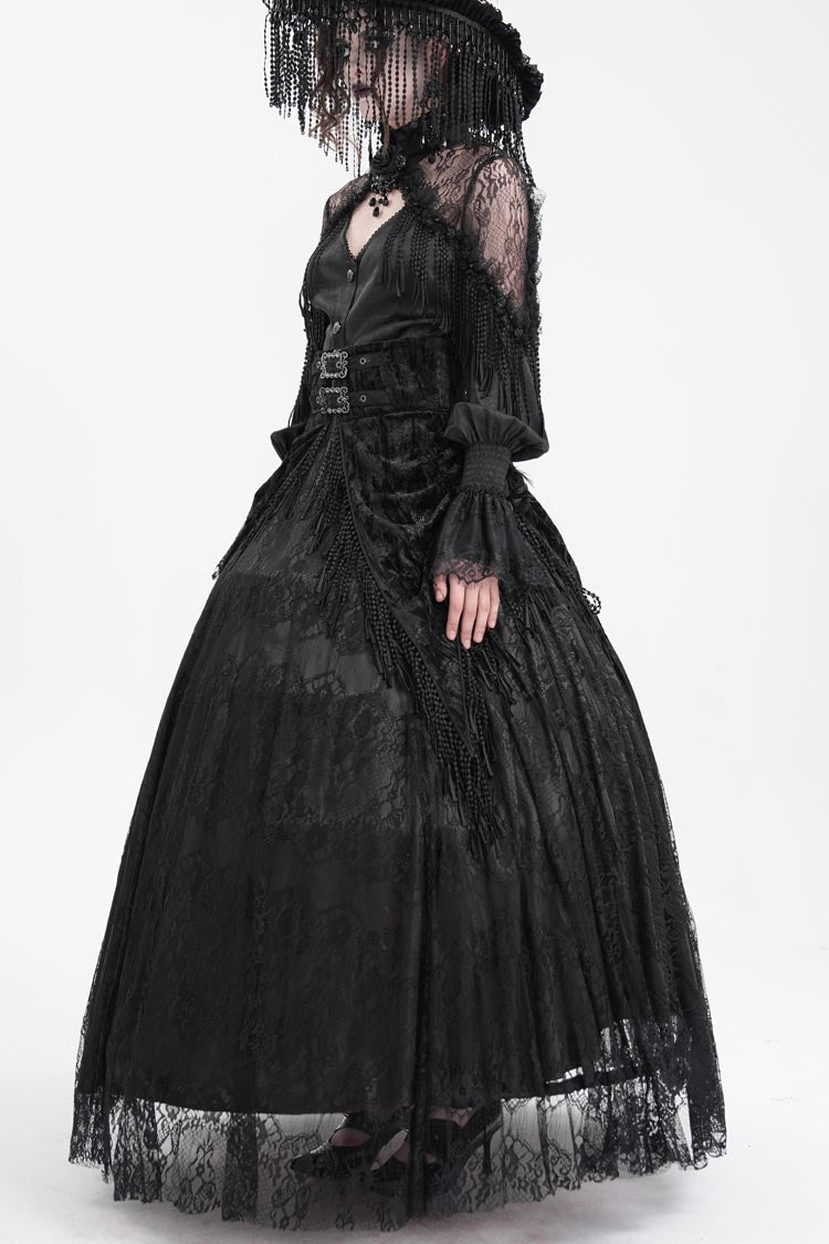 Lace-Up Tassel Embellished Long Skirt for Women - Gothic Edge