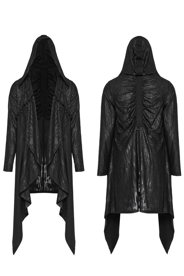 Steampunk Hooded Pleated Long Coat for Men, Loose Fit, Extended Sleeves