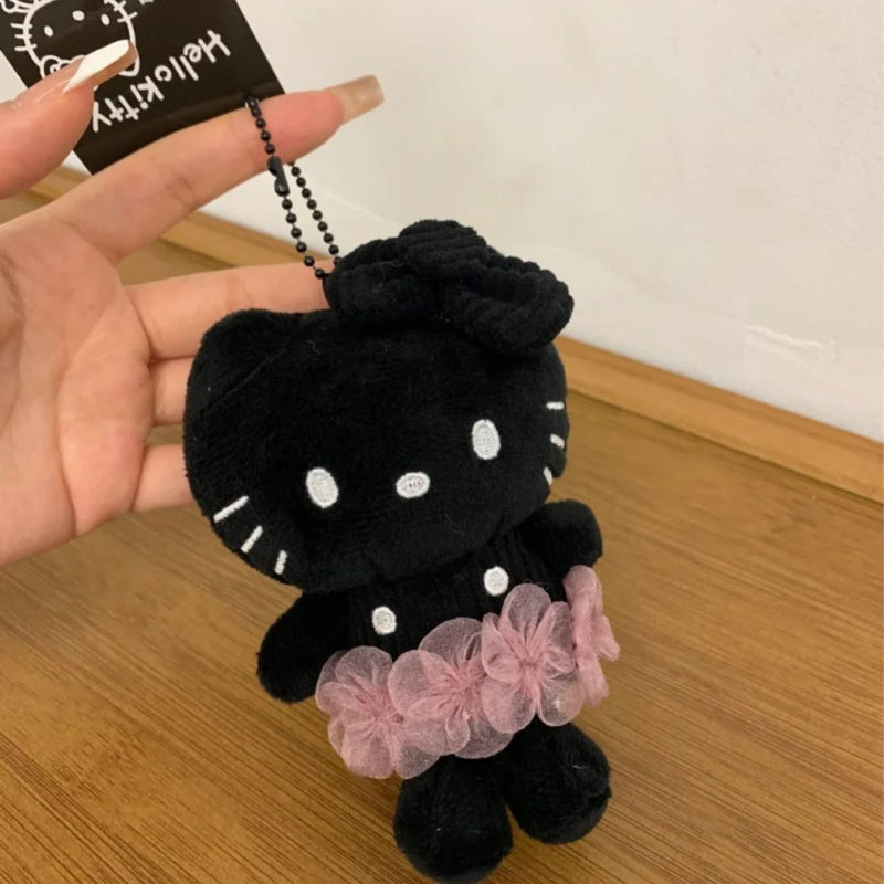 Porte-clés Chaton en robe à pois noirs KI677