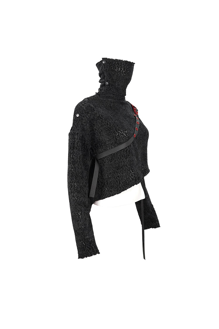 Studded Turtleneck Punk Sweater with Grommets