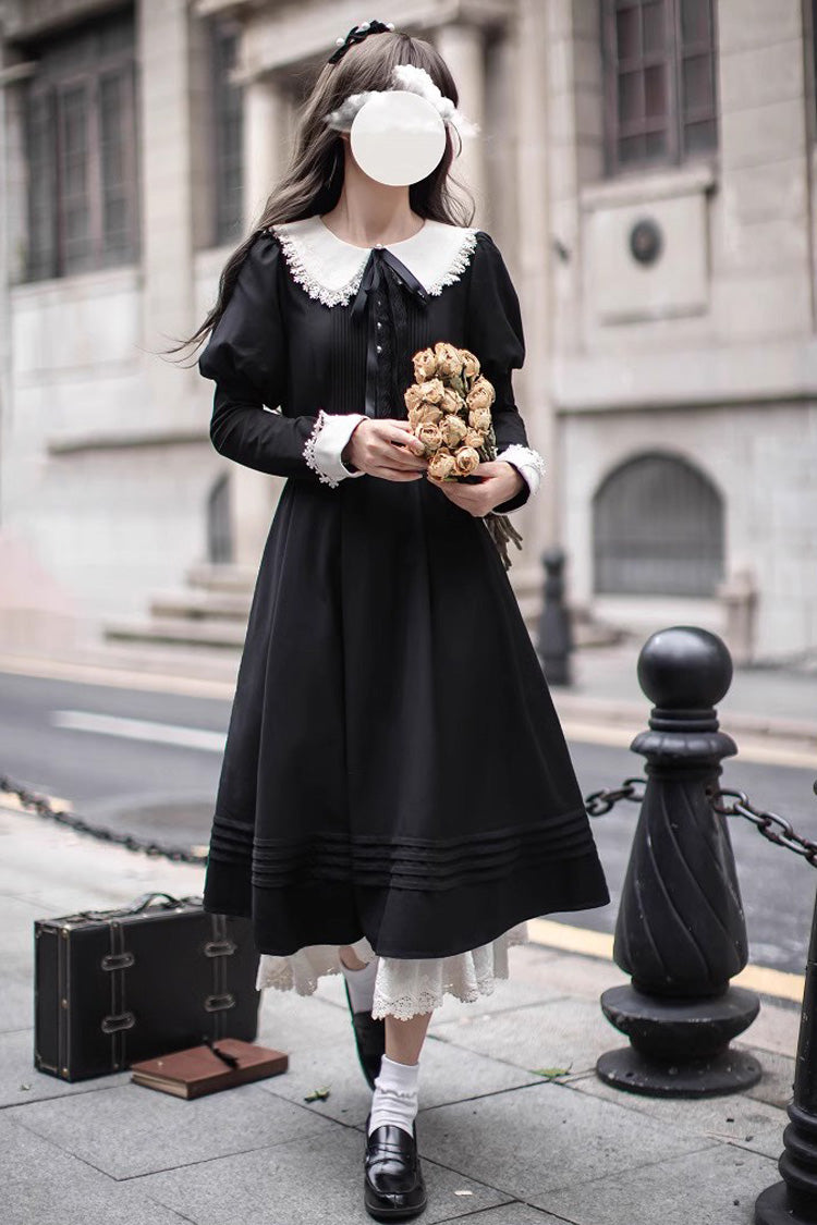 Doll Collar Long Sleeve Ruffle Bow Classic Dress - Angelina