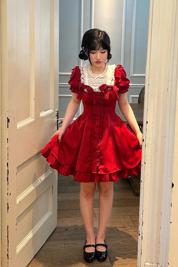 Wine Bow Short-Sleeve Sweet Lolita Dress Plus Size