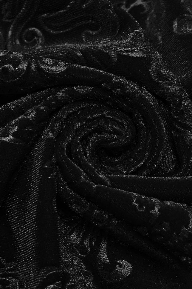 Gothic Men's Velvet Blouse with Embossed Print - Long Sleeve - Dual Colors