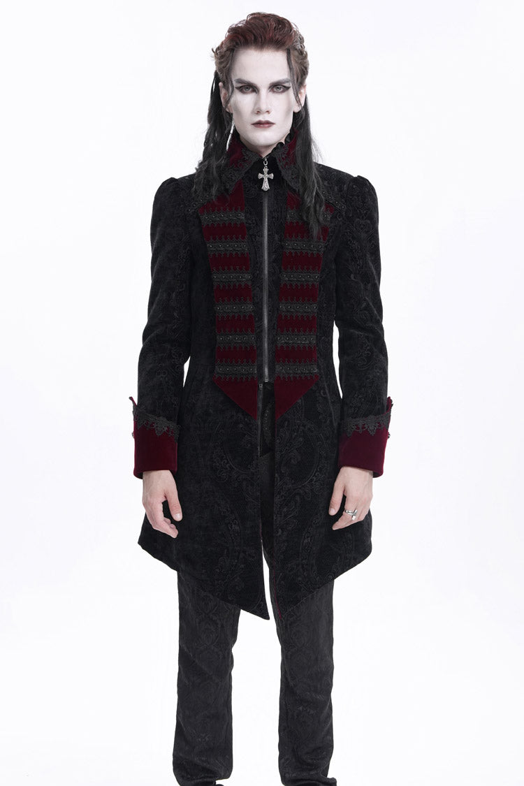 Crimson Noir Crochet Lapel Collar Long-Sleeve Men's Gothic Jacket