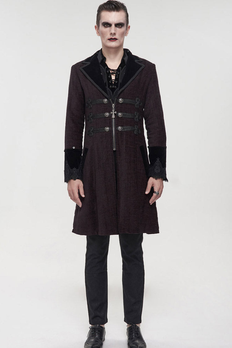 Wine Vintage Button Fur-Collar Gothic Men's Coat