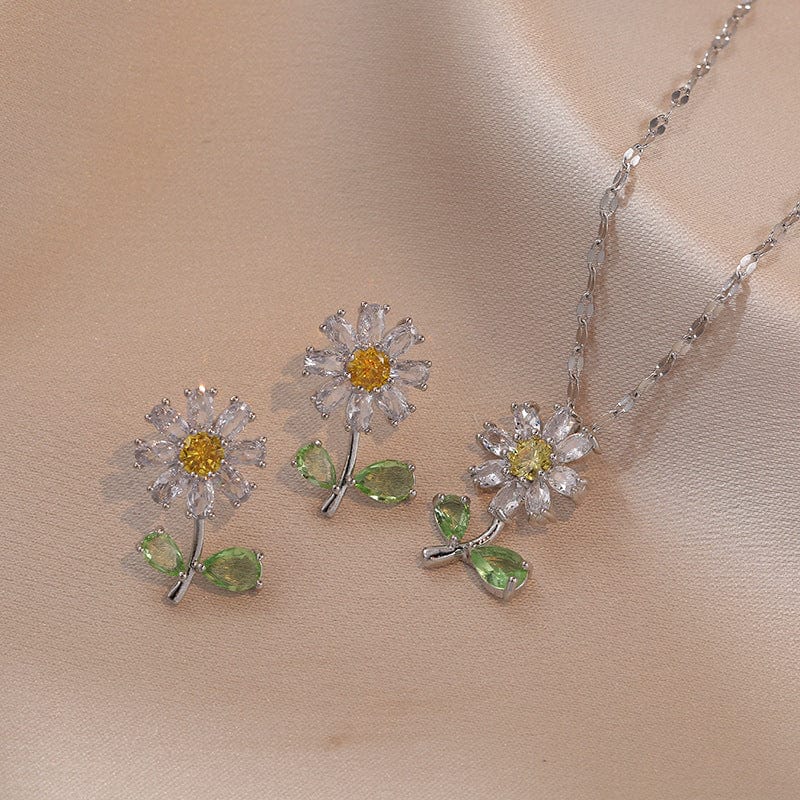 Gänseblümchen-Blumen-Halsketten-Ohrring-Set