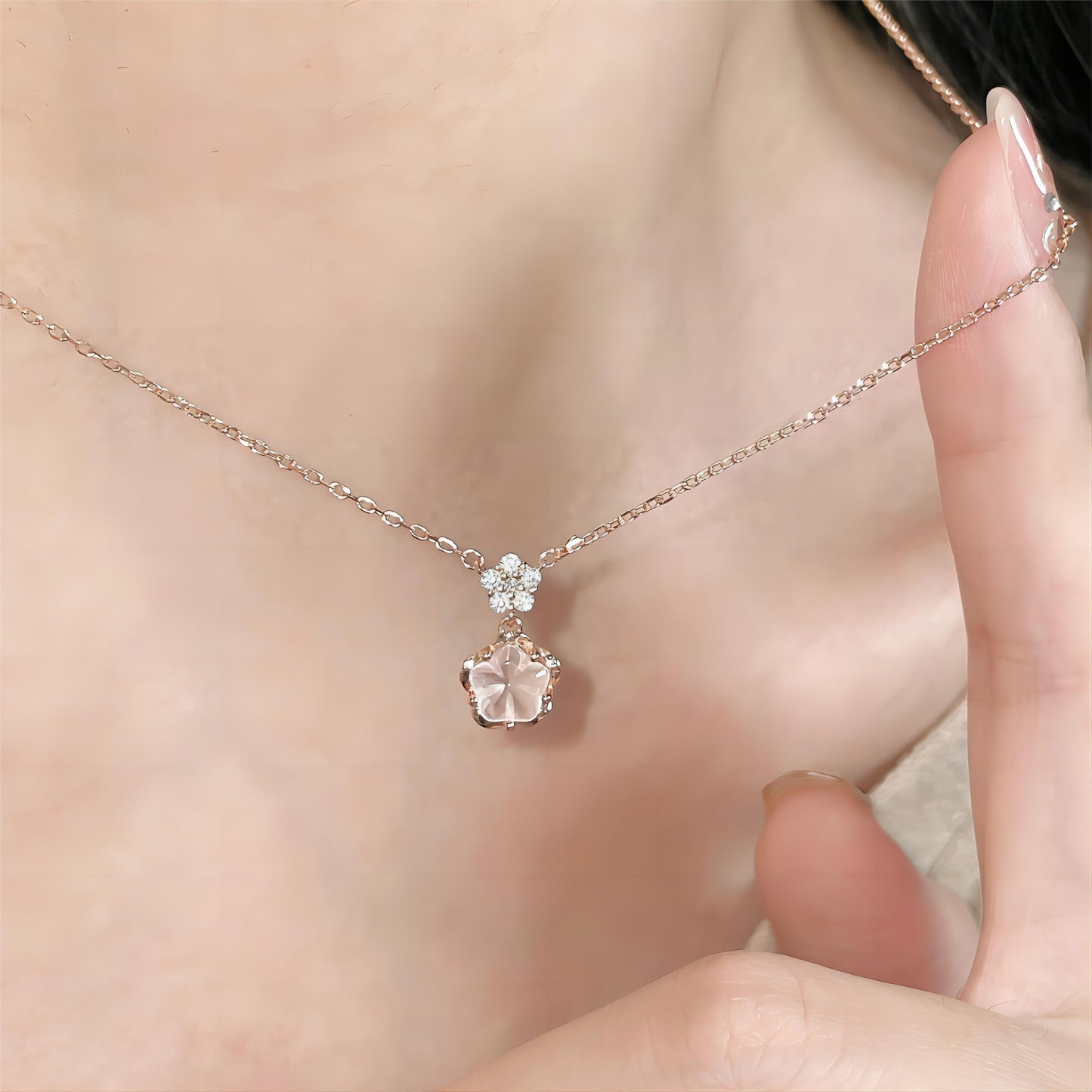 Trendy Crystal Cherry Blossom Necklace