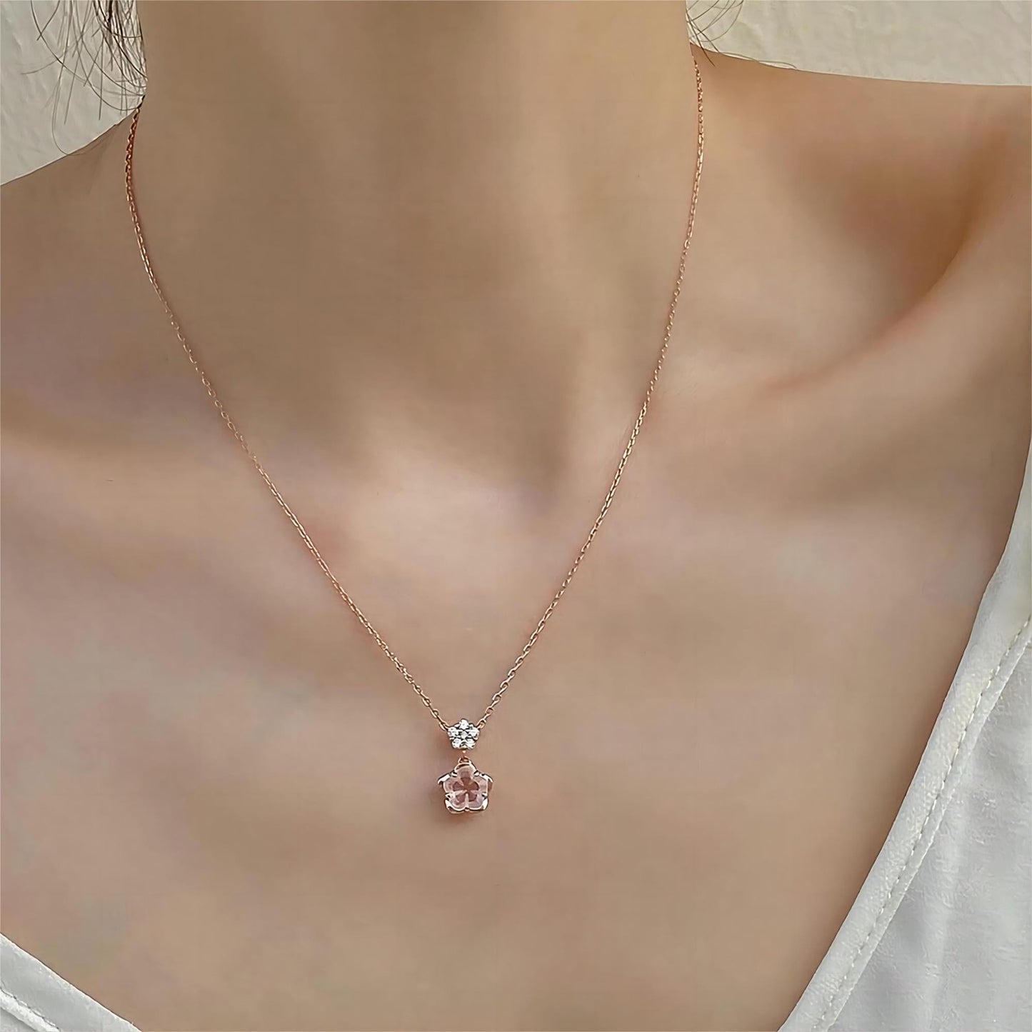 Trendy Crystal Cherry Blossom Necklace