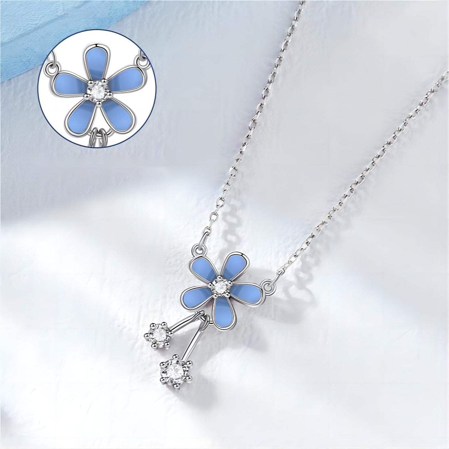 Collier élégant à marguerites bleues