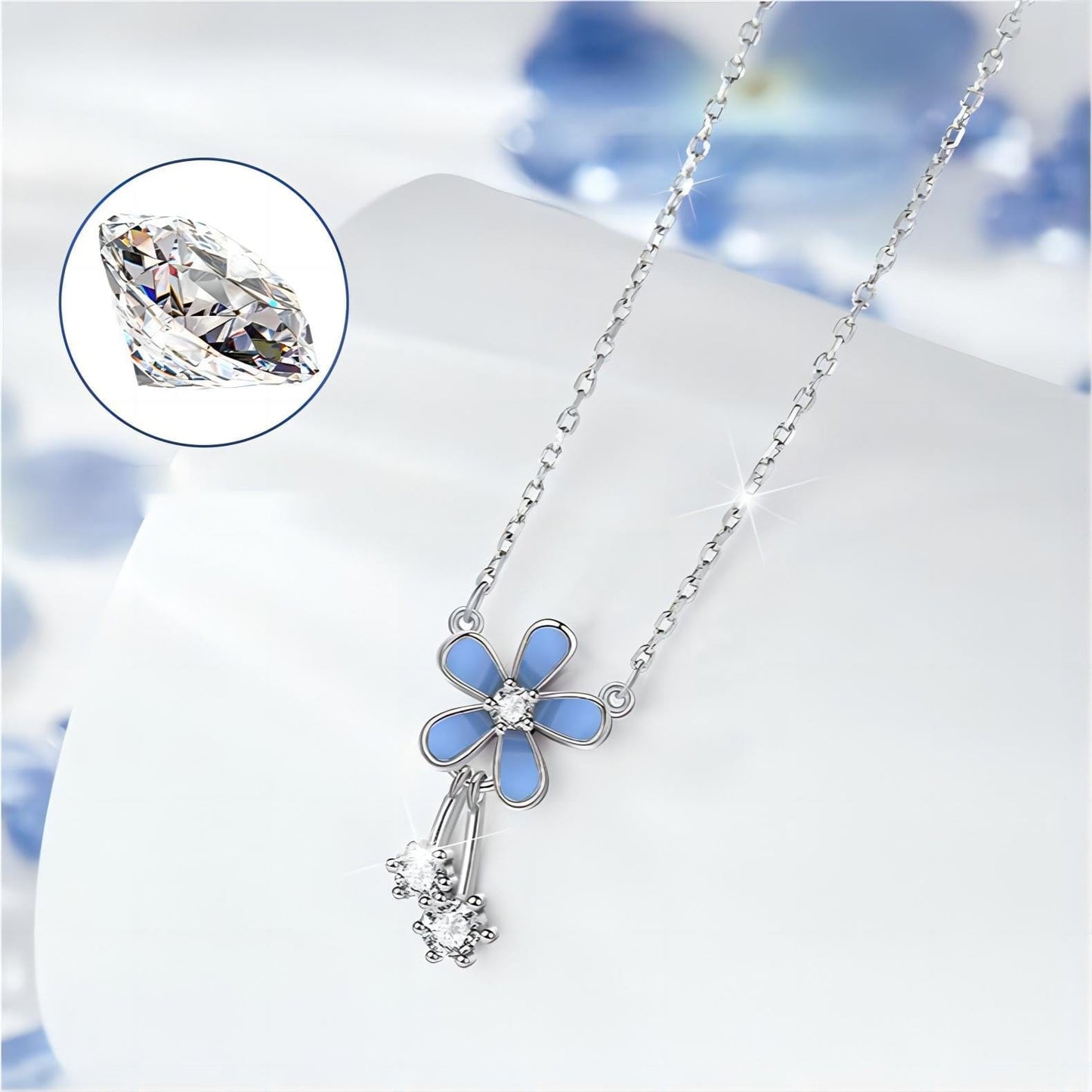 Collier élégant à marguerites bleues