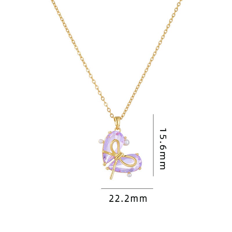 Dainty Tone Bowknot Heart Pendant Necklace