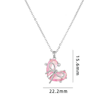 Dainty Tone Bowknot Heart Pendant Necklace