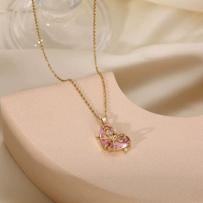 Dainty Tone Bowknot Heart Pendant Necklace