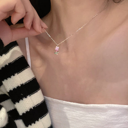 Sweet Pink Tulip Chain Necklace