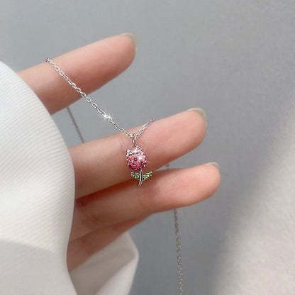 Sweet Pink Tulip Chain Necklace