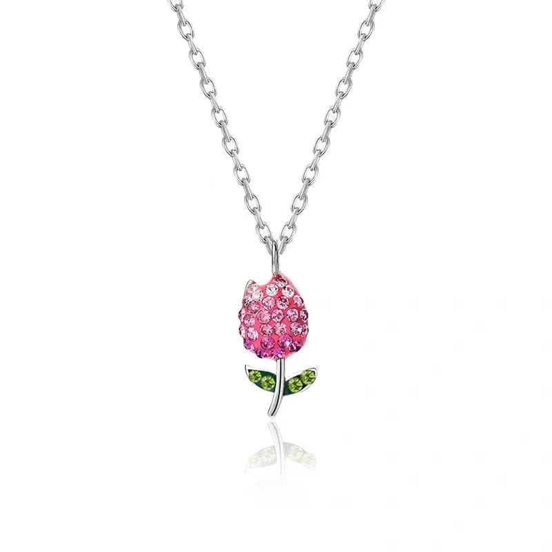 Sweet Pink Tulip Chain Necklace