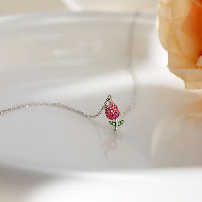 Sweet Pink Tulip Chain Necklace