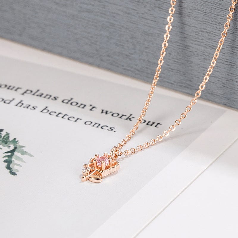 Trendy Pink Crystal Rose Pendant Necklace