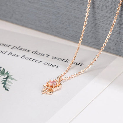 Trendy Pink Crystal Rose Pendant Necklace