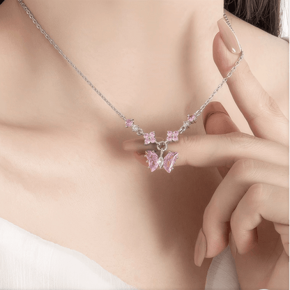 Dainty Pink Butterfly Pendant Cable Chain Necklace