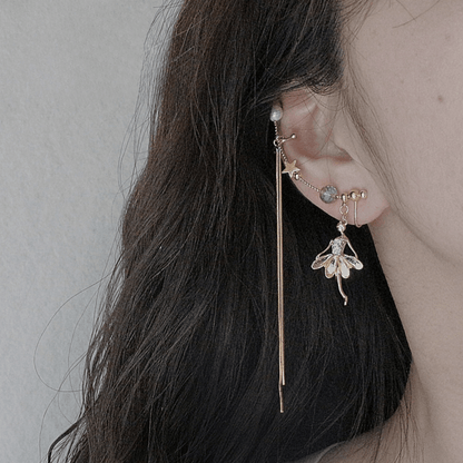 Boucle d'oreille pendante à clip en strass pour danseuse de ballet